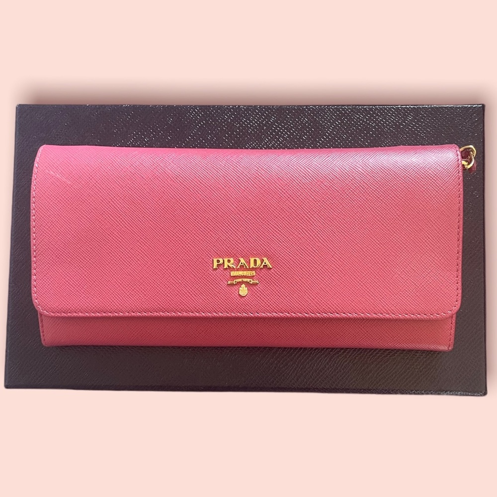 Prada Peonia Saffiano Metal Leather Wallet on chain clutching